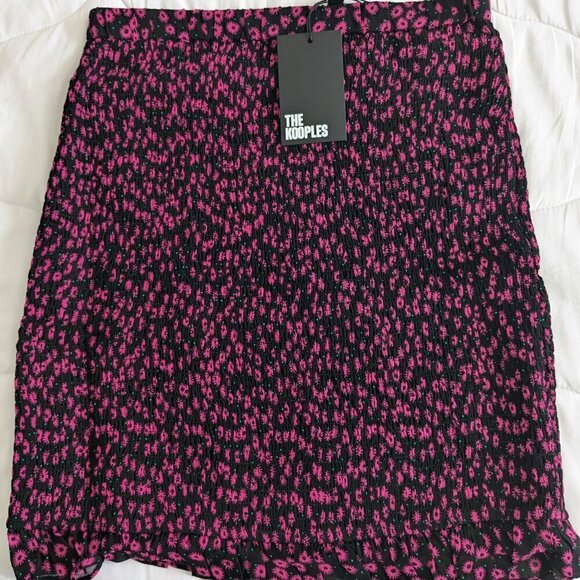 The Kooples Anthropology Mini Skirt Small Pink/Black Ditsy Floral Pull-on NWT - Picture 11 of 16